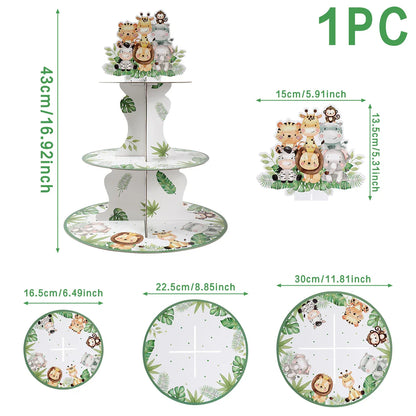 Jungle Animals Safari Cupcake Stand Baby Shower Birthday Party Decorations Cupcake Holder Kids Wild One Party Supplies