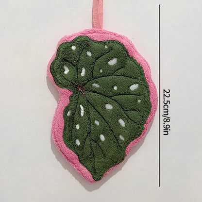 Leaf-Shaped Coral Fleece Hand Towel – Absorbent Hanging Kitchen & Bathroom Towel
