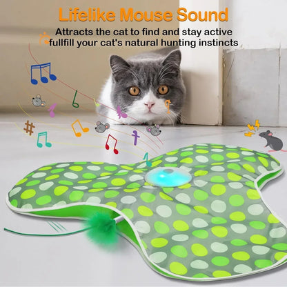Interactive Hide and Seek Cat Toy – Motion-Activated Squeaky Mouse with Concealed Feather Wand, USB Rechargeable