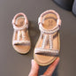 Toddler Girls Gladiator Sandals Beaded Nubuck Leather Slip-On Flat Sandals — Sizes 21–30 (13.5–18 cm | 5.31–7.09 in)