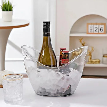 Clear 4L (1.06 gal / 4.2 qt) Ice Bucket with Handle – Wine & Champagne Cooler, Beverage Tub for Bar, Party & Home