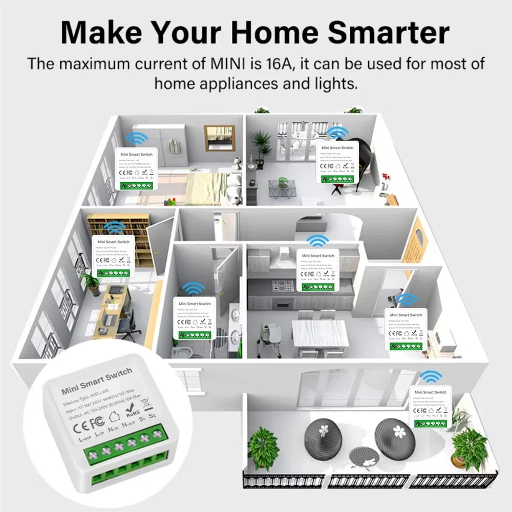 WIFI/ZigBee Smart Mini Smart Light Switch 2 Way Control Breaker Relay 16A Smart Life APP Voice Control For Tuya Alexa Google