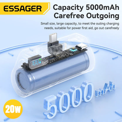 Mini Capsule Power Bank 5000mAh PD 20W USB-C & Lightning Plug Portable External Battery