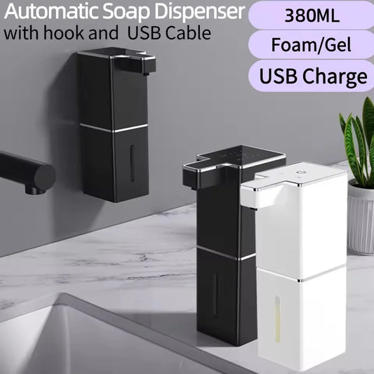 Wall-Mounted Touchless Automatic Soap Dispenser — 380ml (12.8 fl oz) Rechargeable Infrared Foam & Liquid Dispenser for Kitchen & Bathroom