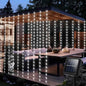 Solar-Powered Outdoor Waterproof Curtain String Lights - 300 LED Fairy Garland 9.8 x 9.8 ft (3 x 3 m) Warm White