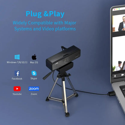 USB 1080p HD Webcam with CMOS Sensor, 4MP Photo Support — Plug-and-Play Camera for Streaming & Video Calls