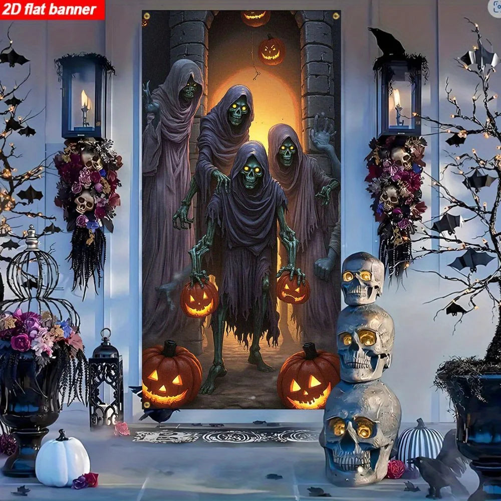 Printed Halloween Ghost Skull Pumpkin Banner - 2 Sizes