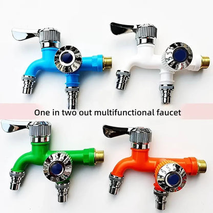 Multi-Function Splash-Proof Plastic Faucet — Wall-Mount Dual-Control Washing Machine & Kitchen Adapter