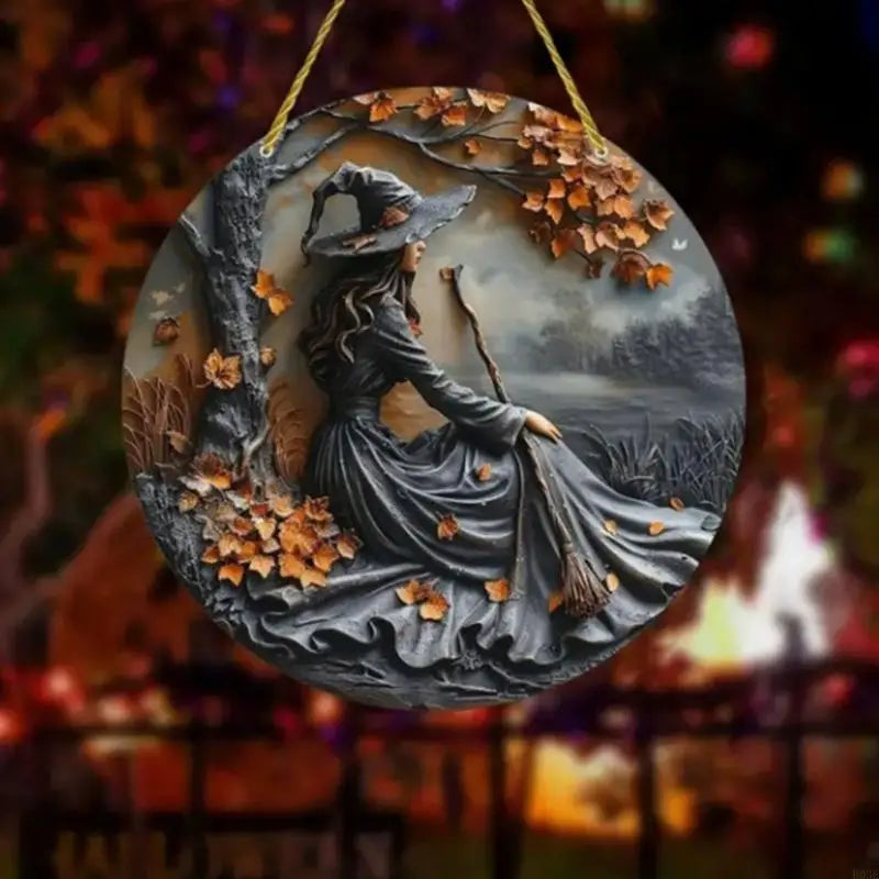 Halloween Wooden Door Sign with Witch Pattern