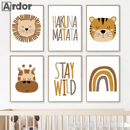 HAKUNA MATATA Art Poster Baby Nursery Canvas Print Lion Animal Painting Tiger Posters Nordic Wall Pictures Kids Room Decoration