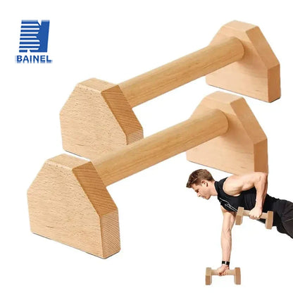 Wooden Beech Parallette Push-Up Bars 2-Pack - Anti-Slip Push-Up Stands for Strength Training & Core Workouts