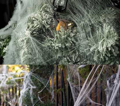 Halloween Spider Web Cobweb Decoration with Two Spider Props