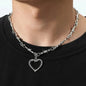 Heart Design Red Stone Hand Bone Shape Chain Women Men Necklace Ins Design Heart Style Charm Korean Chain Men Women Necklace