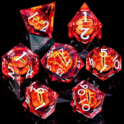 7-Piece Liquid Core Eye of Sauron Resin Dice Set Sharp-Edge D20 for D&D Tabletop RPG