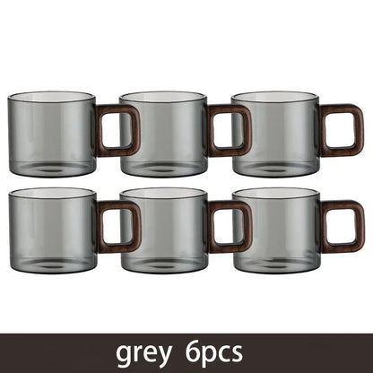 2/4/6-Pack Heat-Resistant Borosilicate Glass Tea & Espresso Cups with Walnut Handle, 120 ml (4 fl oz)