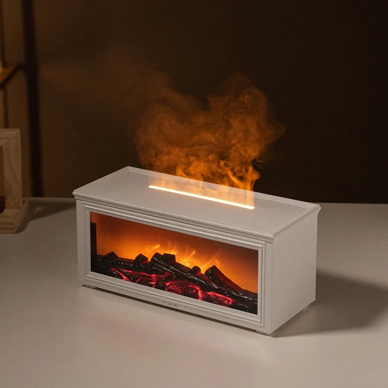 1PC Simulated Flame Fireplace Aroma Diffuser with Colorful Night Lights, 3-level Timer, USB Powered Air Humidifier