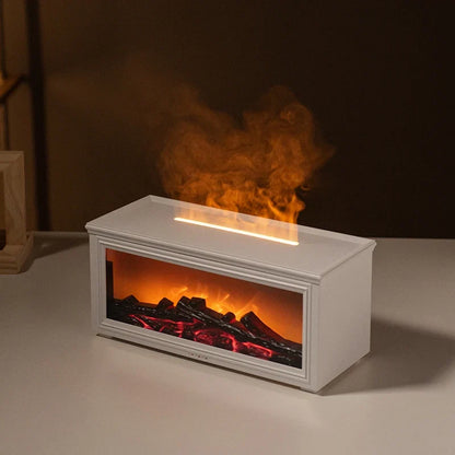 1PC Simulated Flame Fireplace Aroma Diffuser with Colorful Night Lights, 3-level Timer, USB Powered Air Humidifier