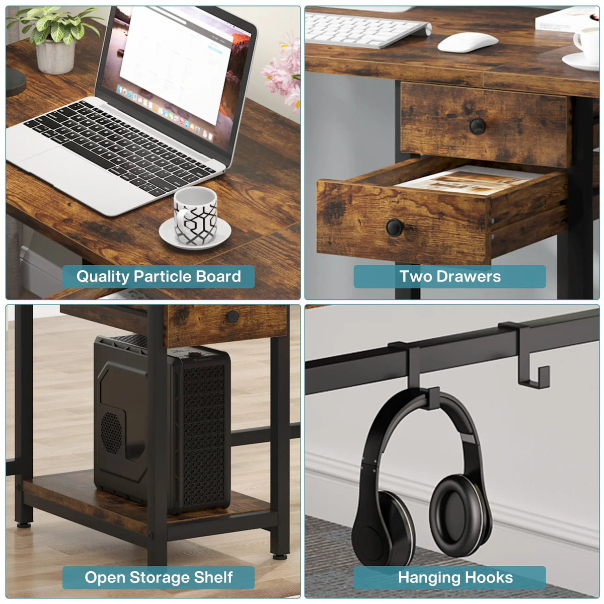 Tribesigns 78.74" Two Person Desk - 2 Drawers, CPU Shelf, Hooks, Steel Frame, Anti-Scratch, Home Office Gaming