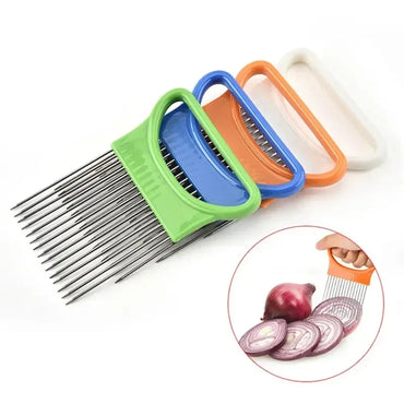 Colorful Onion Slicer with Stainless Steel Holder – Easy Vegetable & Potato Chopper