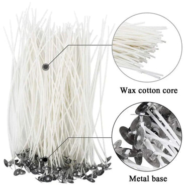 100-Pack Waxed Cotton Candle Wicks with Stand and Tabs, Smokeless Soy Wax-Core Candle Making Supplies