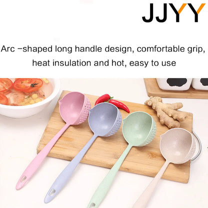 2-in-1 Long Handle Slotted Spoon Strainer - Plastic Soup Ladle for Hot Pot & Kitchen
