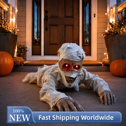 Animatronic Crawling Mummy Halloween Prop with Glowing Eyes
