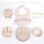 Baby Silicone Dinnerware Set 6/8-Piece with Suction Plate, Bib, Forks, Spoons, Straws & Cup – Feeding Set for Babies & Toddlers