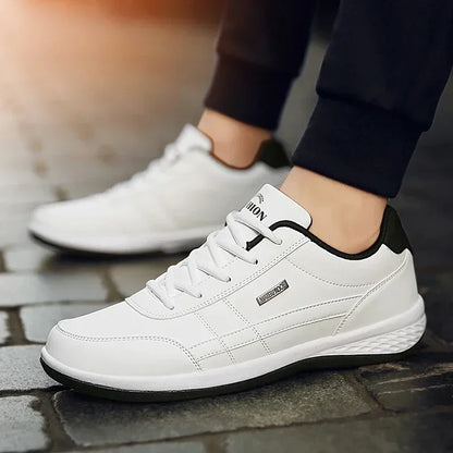Men's Leather Lace-Up Vulcanized Sneakers, Casual Comfortable Ankle Trainers