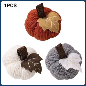 Knitted Soft Artificial Pumpkin Ornament – 9×6cm Wool Fabric Decorative Pumpkin for Halloween, Thanksgiving & Home Decor – Orange, Grey or White