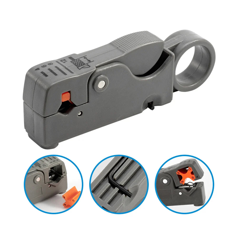 Coaxial Cable Wire Stripper Pliers – Adjustable V-Block for RG58 RG59 RG6, Carbon Steel, Includes Mini Hex Wrench