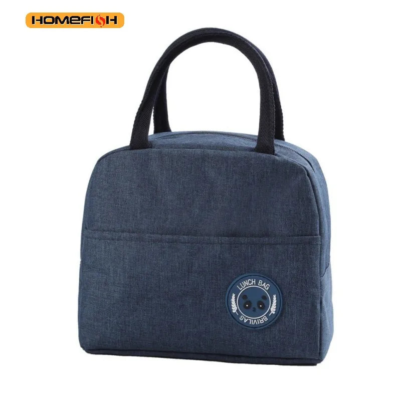 Insulated Bento Lunch Bag with Ice-Pack Pocket - Portable Thermal Cooler Tote for Students, Oxford Cloth