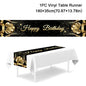 Black Gold Happy Birthday Table Runner 30th 40th 50th Birthday Party Decoration Adult  Anniversary Birthday Party Supplies