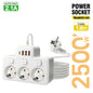 EU Wall-Mounted Power Strip — 3 AC Outlets + 4 USB Ports, Independent Switches, 0.5 m (20 in) Cord