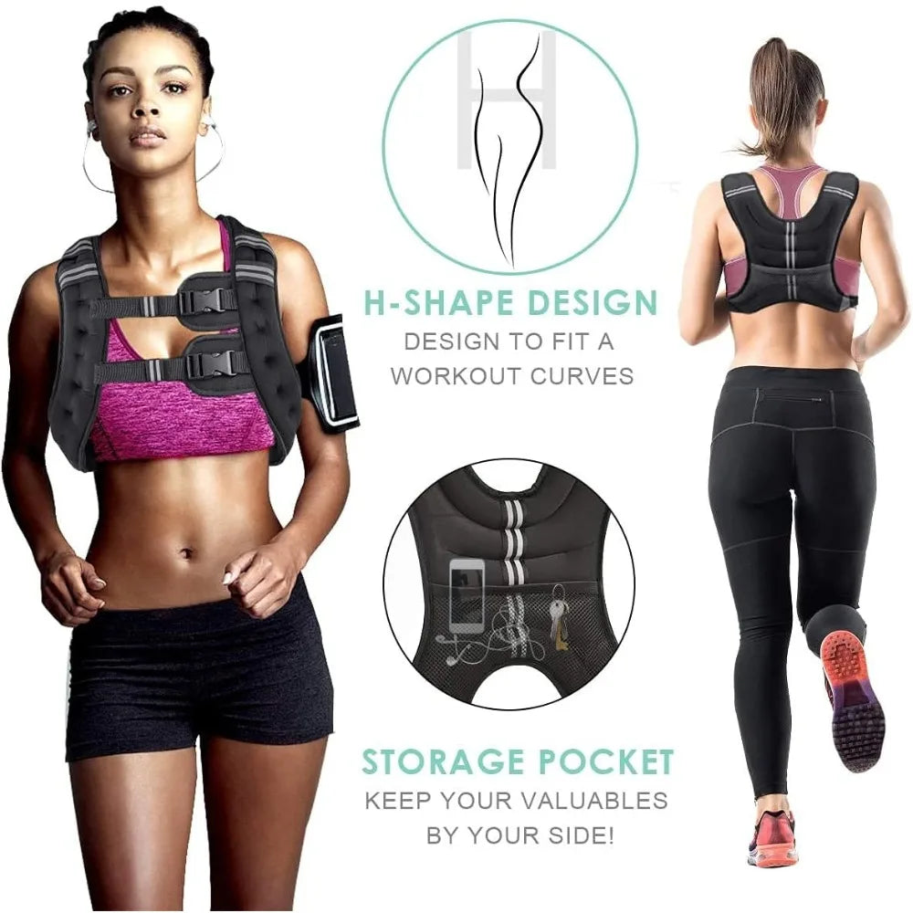 Adjustable Weighted Vest 8-30 lbs - Neoprene, Reflective Strips, Iron Sand Plates, Men & Women