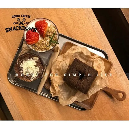 Nordic Stainless Steel Rectangular Dessert & Snack Serving Tray for Coffee Shops and Home