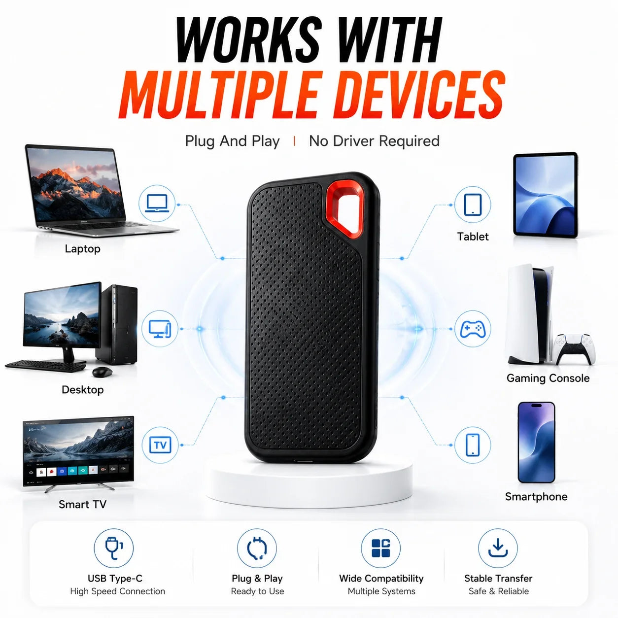 1TB Portable SSD Waterproof Shockproof for Desktop Computer Plug&play
