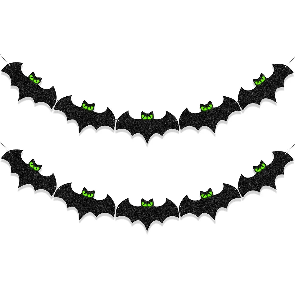 Black Polyester Halloween Bat Banner - Glow-Eye Design