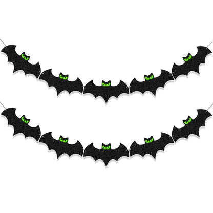 Black Polyester Halloween Bat Banner - Glow-Eye Design