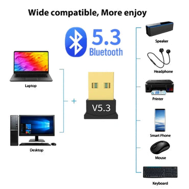 USB Bluetooth 5.3 Adapter USB Dongle for PC Laptop - Wireless Receiver for Mouse Keyboard Speaker, Windows 7/8.1/10/11