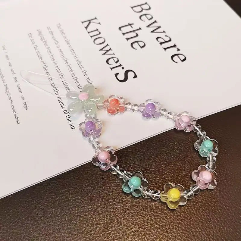 Colorful Macaron Bead Phone Lanyard Wrist Strap - Anti-Lost Short Handheld Mobile Chain for Women