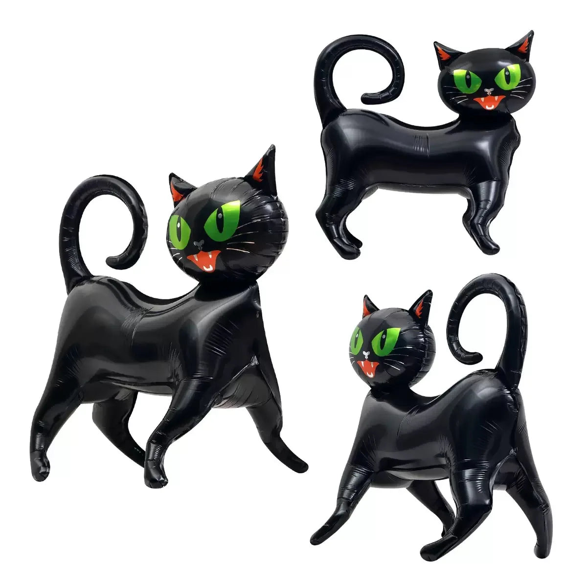 4D Halloween Black Cat Foil Balloon – Standing Cartoon Green-Eyed Cat Aluminum Foil Party Decoration – 3 Design Options