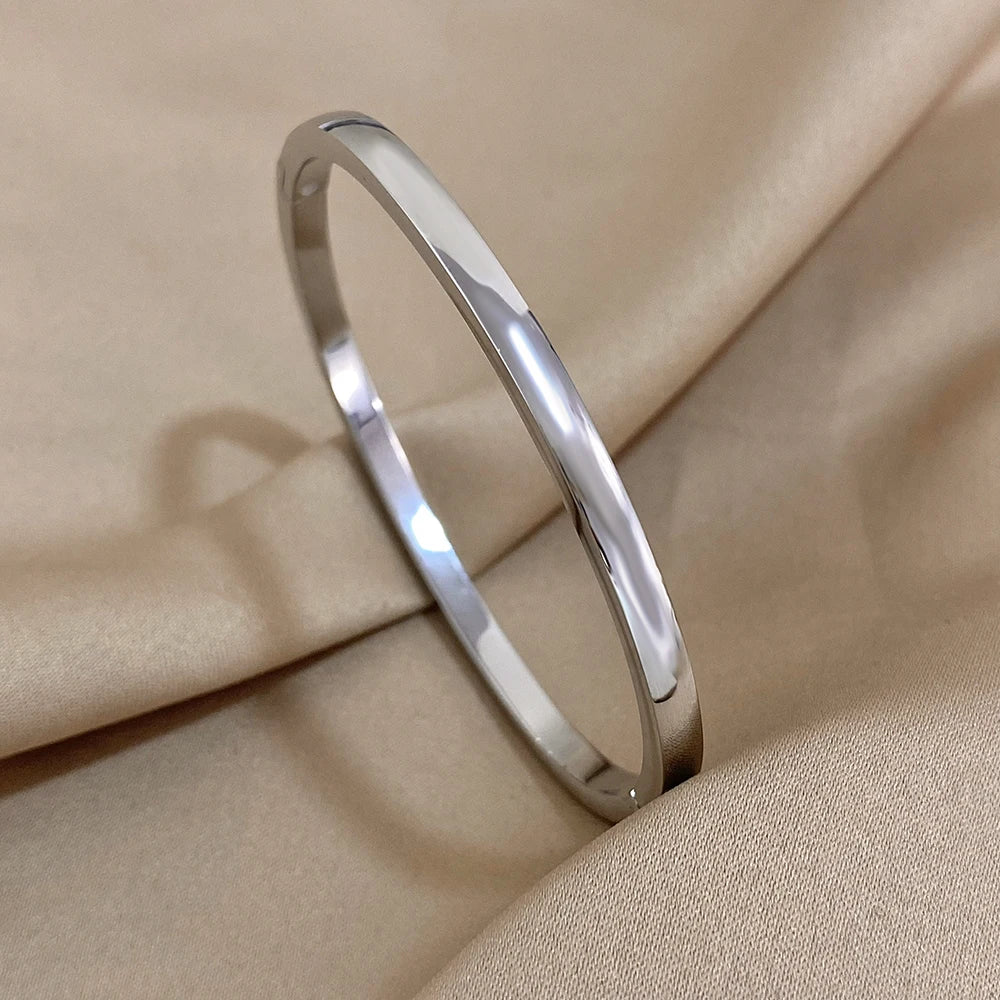 Smooth Stainless Steel Cuff Bangle Bracelet - Gold, Rose Gold or Silver, 60mm, Waterproof, Stackable