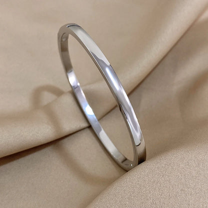 Smooth Stainless Steel Cuff Bangle Bracelet - Gold, Rose Gold or Silver, 60mm, Waterproof, Stackable