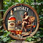 1pc Vintage Whiskey-Themed Round Metal Sign - Female Whiskey Lady & James Bond-Inspired Logo Design, Scotch & Bourbon Art