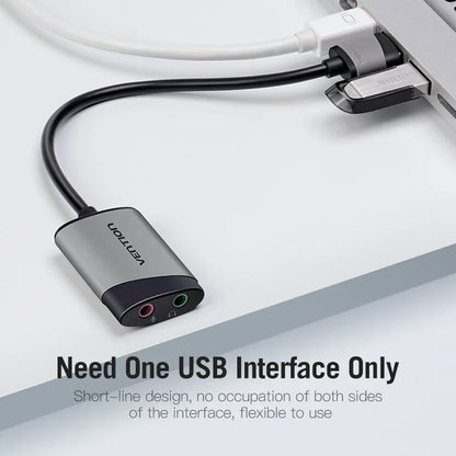 USB External Sound Card 3.5mm Audio Adapter with Microphone — USB-A Headset Adapter for PC, MacBook, Laptop, PS5, Gaming Headset