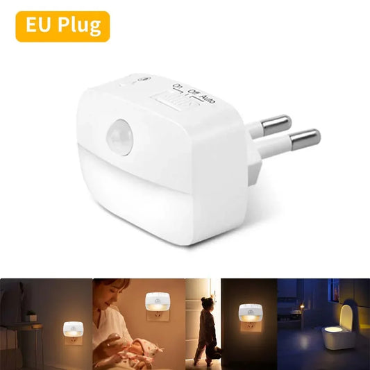 Plug-In PIR Motion Sensor LED Night Light — 3 Color Temperatures & Dimmable for Bedroom, Bathroom, Hallway, Stairs