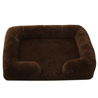 Plush Dog Bed with Removable Cover – Thickened Winter Pet Sofa Pad, Square, Small & Large