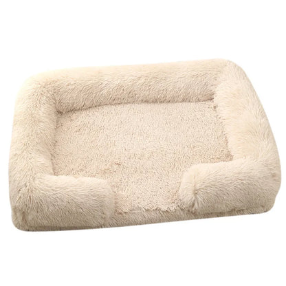 Plush Dog Bed with Removable Cover – Thickened Winter Pet Sofa Pad, Square, Small & Large