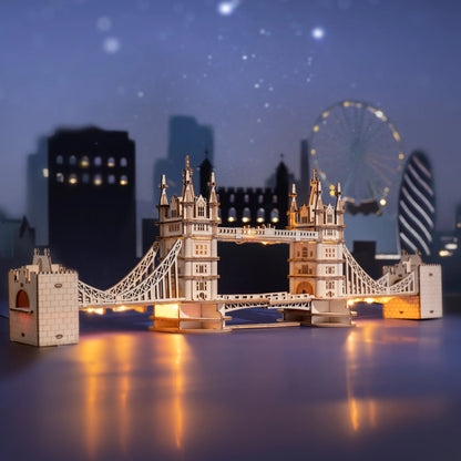Rolife Tower Bridge 3D Wooden Puzzle – 113-Piece DIY Model Kit, LED Compatible, Gift for Adults & Teens (TG412)