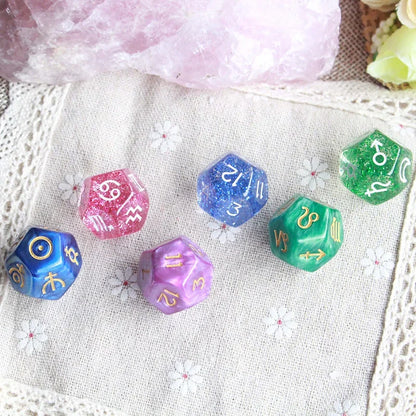 3pc/set Pearl/Transparent 12-sided Astrology Zodiac Signs Dice  Constellation Divination 22*22mm Dice